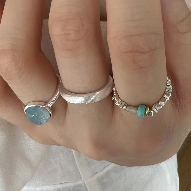 Ocean Whisper Silver Ring Set